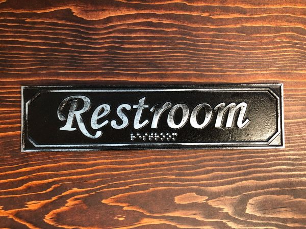 Antiqued Restroom Door Sign with Braille