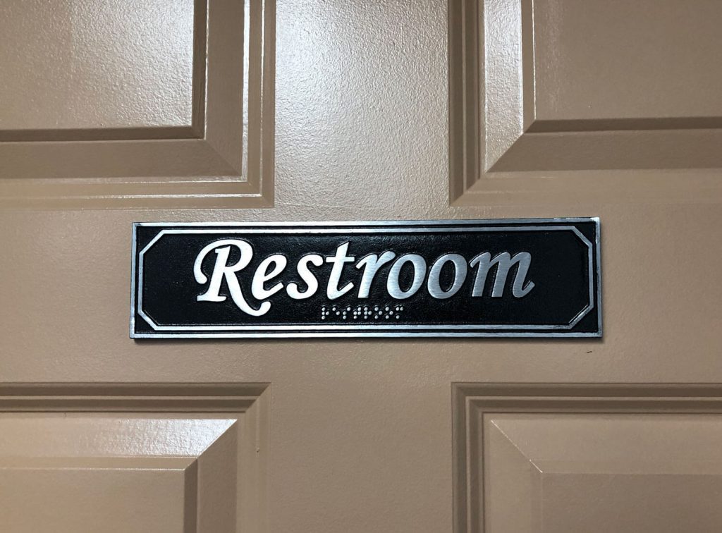 Aluminum Restroom Door Sign with Braille Custom Metal Signs