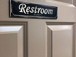 Brass Antiqued Restroom Door Sign with Braille