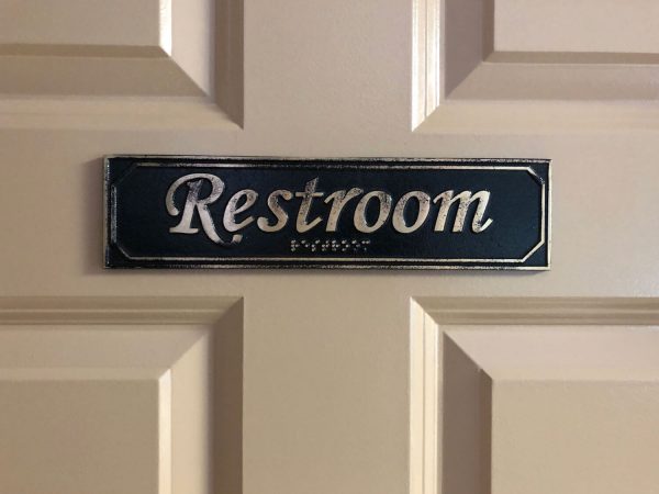Brass Antiqued Restroom Door Sign with Braille