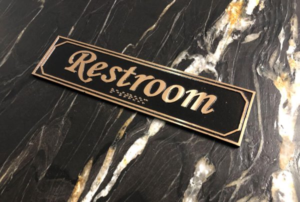 Brass Restroom Door Sign with Braille